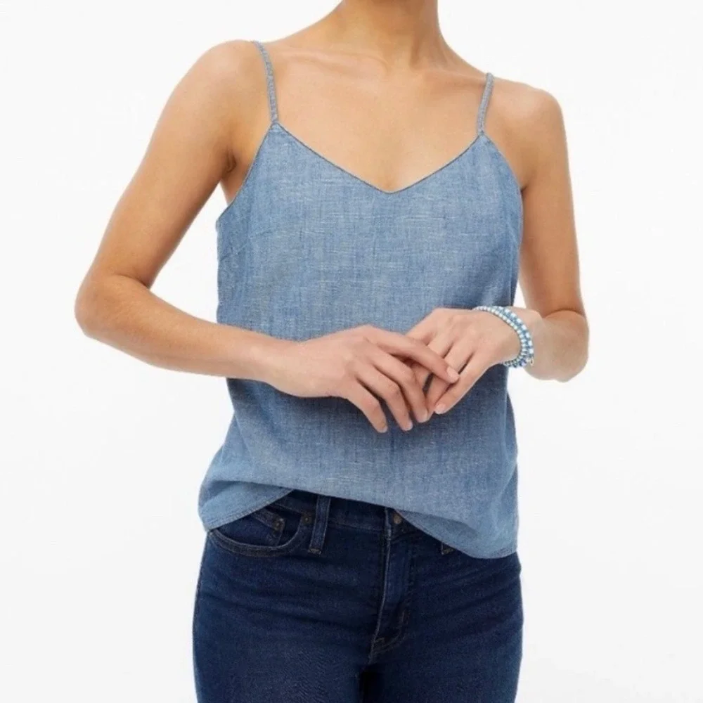 J.Crew‎ Chambray V-Neck Spaghetti Strap Cami Tank Top 14 Blue BF811